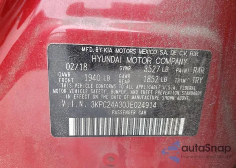2018 Hyundai Accent Se from USA, damaged, VIN 3KPC24A30JE024914
